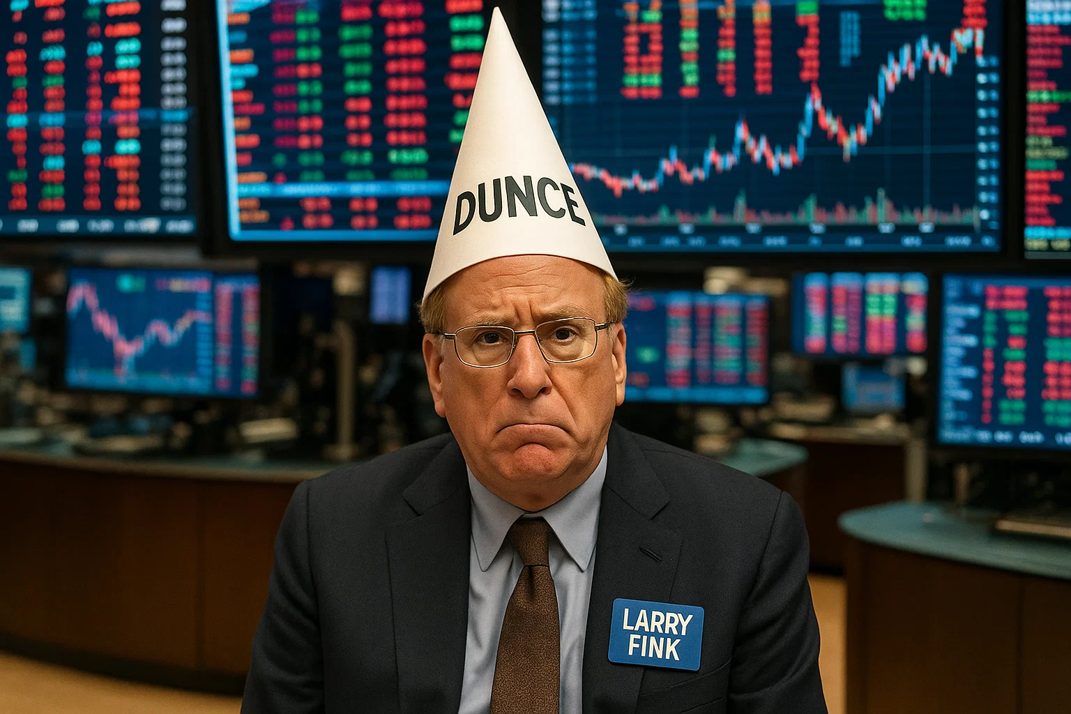 Larry Fink dunce cap